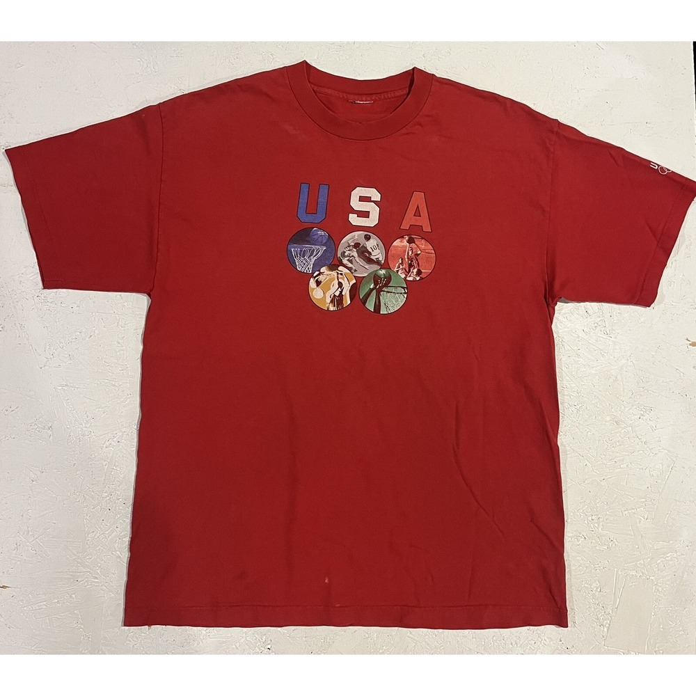 UNITED STATES OLYMPICS Vtg 1990s Red Soft Cotton USA T-Shirt Mens‎ Adult XL